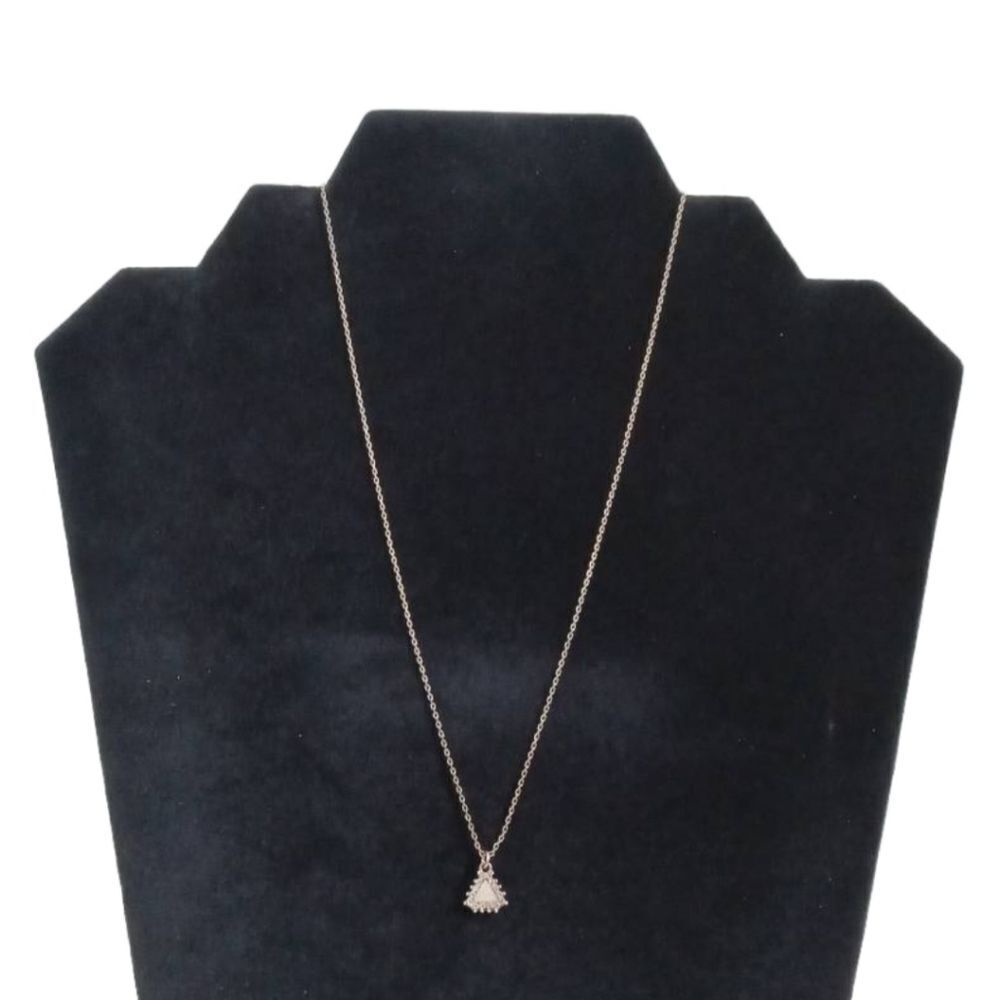 Gold Toned Rhinestone Encrusted Triangle Pendant Lightweight Minimalist Necklace